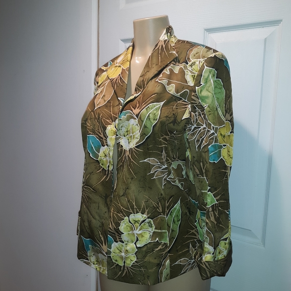 PECK & PECK OLIVE GREEN FLORAL OPEN JACKET SZ 14 - Picture 4 of 6
